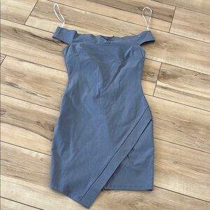 a'gaci Blue Asymmetrical Wrap Cocktail Dress